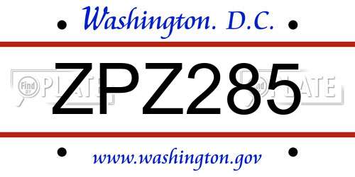 ZPZ285 District Of Columbia License Plate