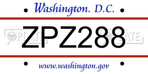 ZPZ288 District Of Columbia License Plate
