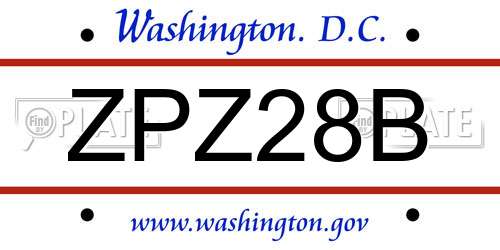 ZPZ28B District Of Columbia License Plate