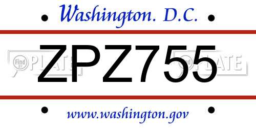 ZPZ755 District Of Columbia License Plate