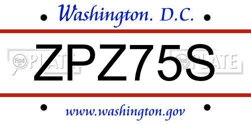 ZPZ75S District Of Columbia License Plate