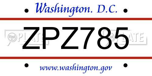 ZPZ785 District Of Columbia License Plate