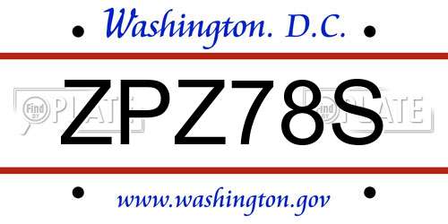 ZPZ78S District Of Columbia License Plate