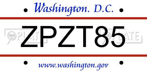 ZPZT85 District Of Columbia License Plate