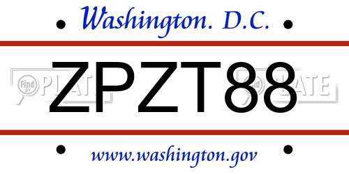 ZPZT88 District Of Columbia License Plate