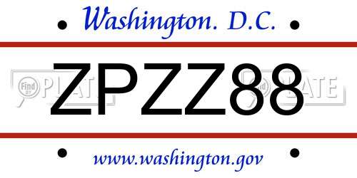 ZPZZ88 District Of Columbia License Plate