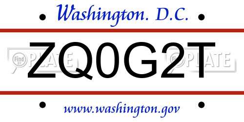 ZQ0G2T District Of Columbia License Plate