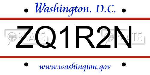 ZQ1R2N District Of Columbia License Plate