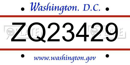 ZQ23429 District Of Columbia License Plate