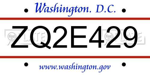 ZQ2E429 District Of Columbia License Plate