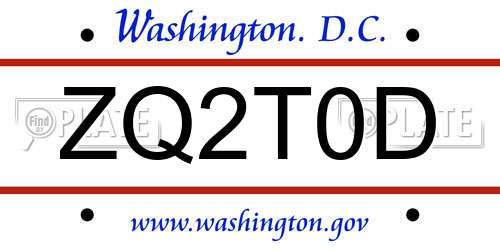 ZQ2T0D District Of Columbia License Plate