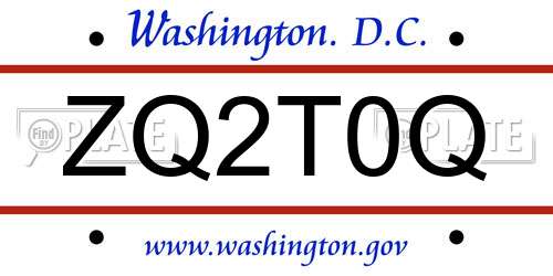 ZQ2T0Q District Of Columbia License Plate