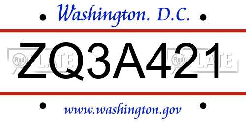 ZQ3A421 District Of Columbia License Plate