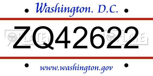 ZQ42622 District Of Columbia License Plate