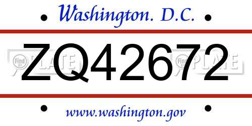 ZQ42672 District Of Columbia License Plate