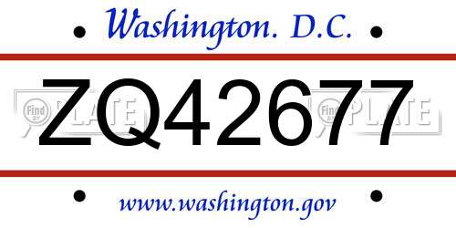 ZQ42677 District Of Columbia License Plate