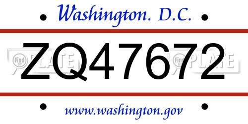 ZQ47672 District Of Columbia License Plate