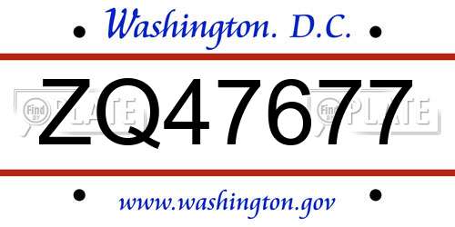 ZQ47677 District Of Columbia License Plate