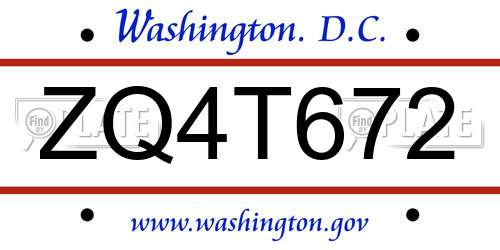 ZQ4T672 District Of Columbia License Plate