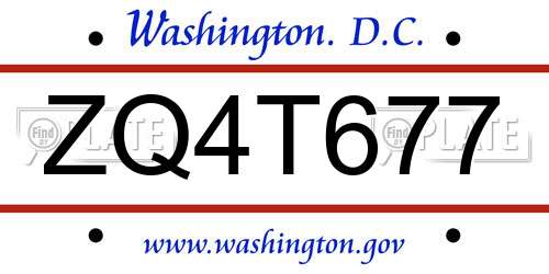 ZQ4T677 District Of Columbia License Plate