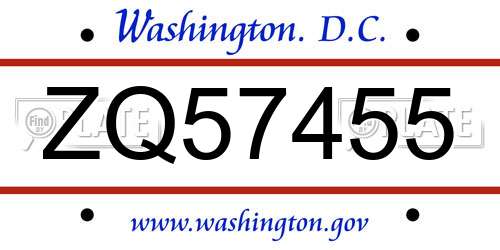 ZQ57455 District Of Columbia License Plate
