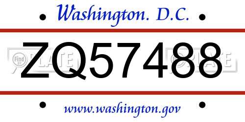 ZQ57488 District Of Columbia License Plate