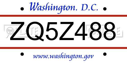 ZQ5Z488 District Of Columbia License Plate