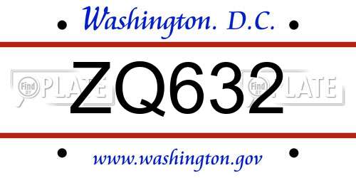 ZQ632 District Of Columbia License Plate
