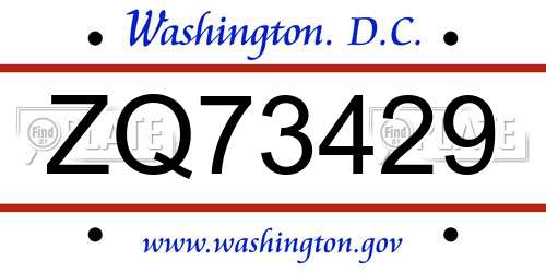 ZQ73429 District Of Columbia License Plate