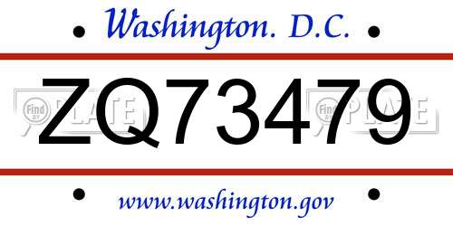 ZQ73479 District Of Columbia License Plate