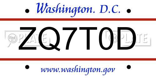ZQ7T0D District Of Columbia License Plate