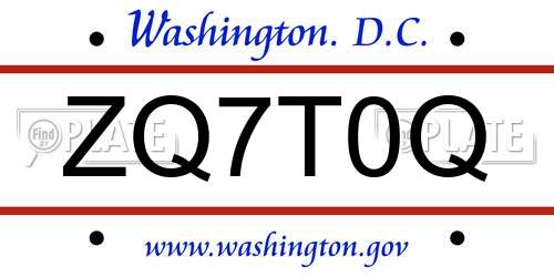 ZQ7T0Q District Of Columbia License Plate