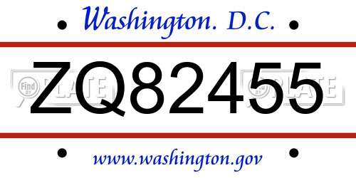 ZQ82455 District Of Columbia License Plate