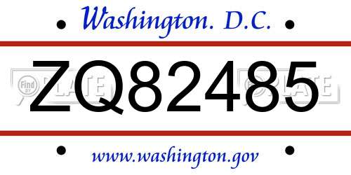 ZQ82485 District Of Columbia License Plate