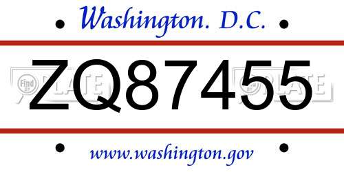 ZQ87455 District Of Columbia License Plate