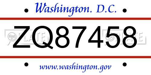 ZQ87458 District Of Columbia License Plate