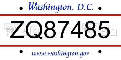 ZQ87485 District Of Columbia License Plate