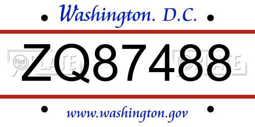 ZQ87488 District Of Columbia License Plate