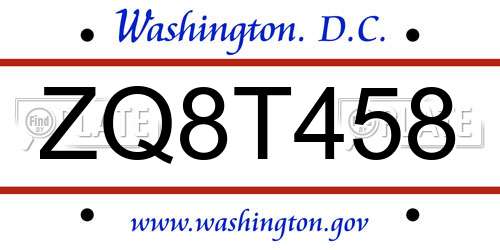 ZQ8T458 District Of Columbia License Plate