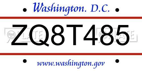 ZQ8T485 District Of Columbia License Plate