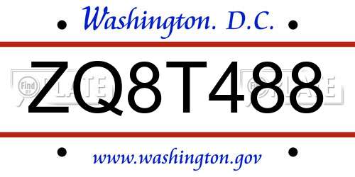 ZQ8T488 District Of Columbia License Plate