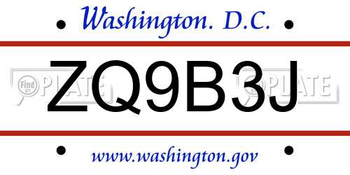 ZQ9B3J District Of Columbia License Plate