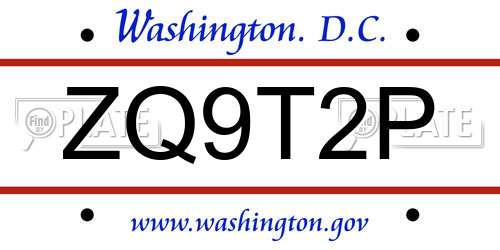 ZQ9T2P District Of Columbia License Plate