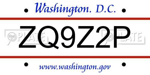 ZQ9Z2P District Of Columbia License Plate