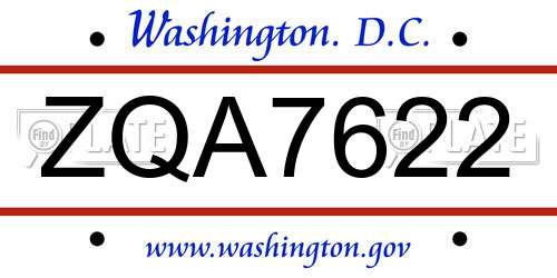 ZQA7622 District Of Columbia License Plate