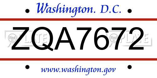 ZQA7672 District Of Columbia License Plate