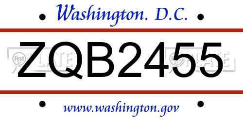 ZQB2455 District Of Columbia License Plate