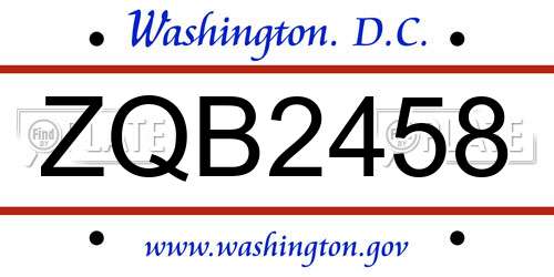 ZQB2458 District Of Columbia License Plate
