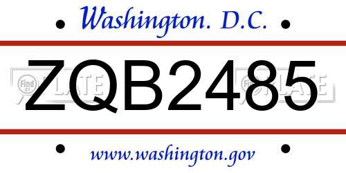 ZQB2485 District Of Columbia License Plate