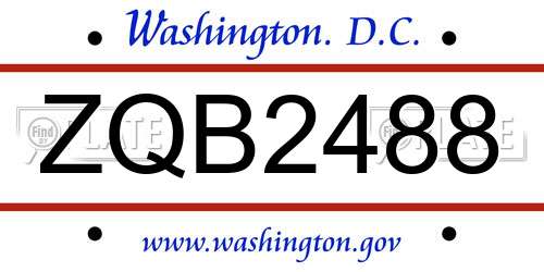 ZQB2488 District Of Columbia License Plate